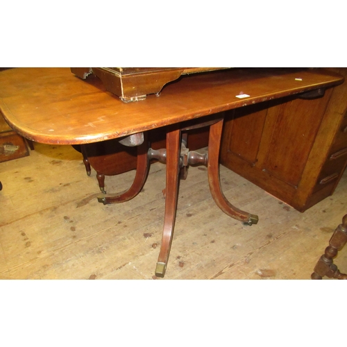 1536 - Small 19th Century mahogany and line inlaid tilt top breakfast table on a quadruped base with brass ... 