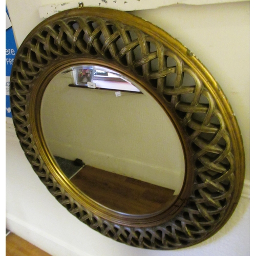 1545 - Large modern circular gilt framed wall mirror, the cushion frame with pierced decoration, 118cm diam... 