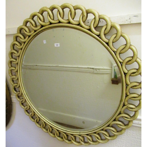 1546 - Large modern circular cream painted wall mirror, 110cm diameter