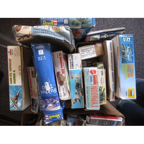 155 - Three boxes containing a large quantity of various model aircraft kits including Airfix, Revel etc.