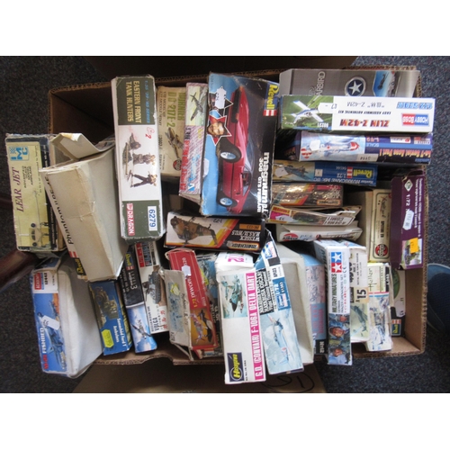 155 - Three boxes containing a large quantity of various model aircraft kits including Airfix, Revel etc.