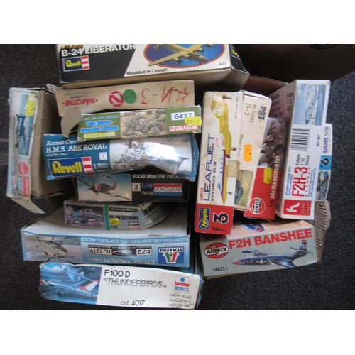 155 - Three boxes containing a large quantity of various model aircraft kits including Airfix, Revel etc.