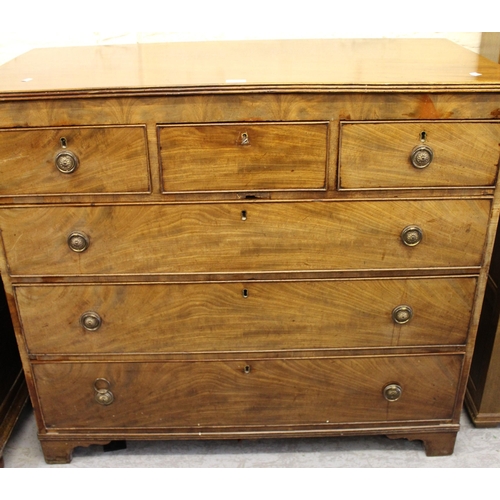 1553 - George III mahogany straight front chest of three short and three long drawers with brass ring handl... 