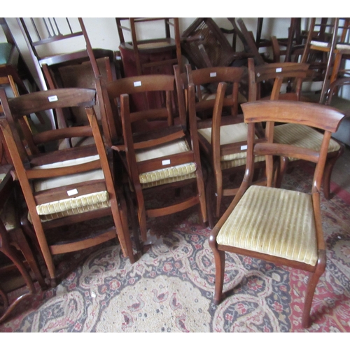 1557 - Harlequin set of eight 19th Century rosewood and mahogany rail back dining chairs on sabre supports ... 