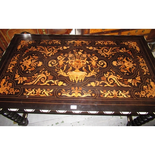 1567A - Fine quality Continental ebonised and marquetry inlaid rectangular centre table, the top profusely d... 