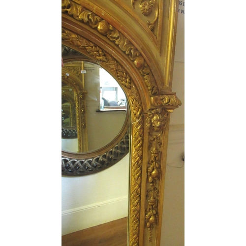 1567D - Large 19th Century gilded composition overmantel mirror, the high relief fruit, floral and scroll su... 