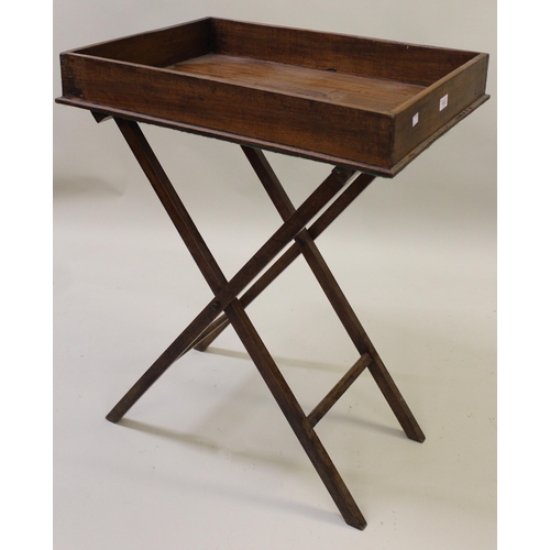 1572 - Rectangular mahogany and inlaid butler's tray on folding stand