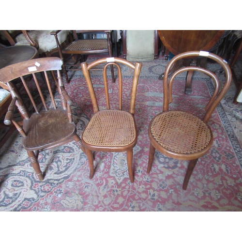 1575 - Child's elm and beech kitchen elbow chair, together with two child's bentwood chairs