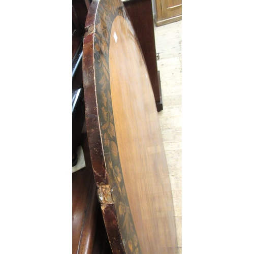 1577A - 19th Century figured mahogany and pen work decorated circular centre table top, 123cm diameter