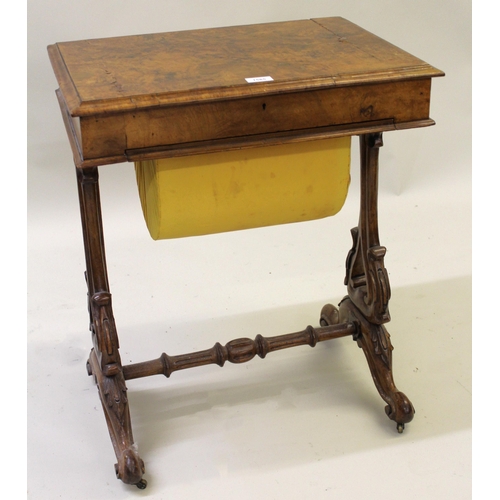 1585 - 19th Century Continental work box, the swivel top enclosing a fitted interior above a wool basket on... 