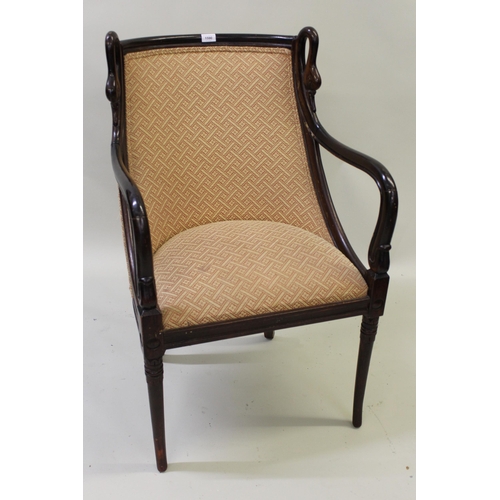 1590 - Early 20th Century Continental open armchair with a curved back and swan neck arms on tapering suppo... 