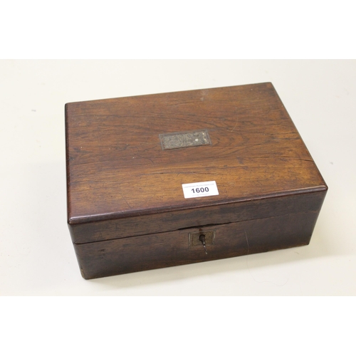 1600 - 19th Century rosewood work box with fitted interior (at fault), together with a small wooden brass m... 