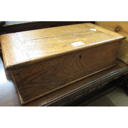 1605 - Small oak box with hinged cover, another larger pine box and a blue travel trunk