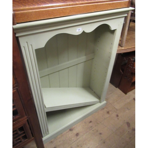 1606 - Modern light green painted open bookcase with three adjustable shelves, 122cm high x 92cm wide x 35c... 