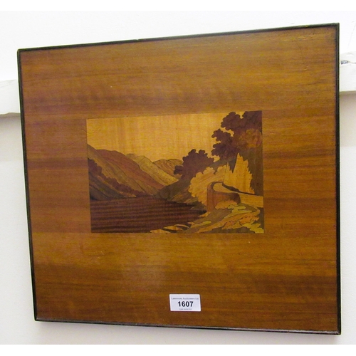 1607 - Two Rowley Gallery type parquetry pictures, Lake District views, 35.5 x 39cm each overall