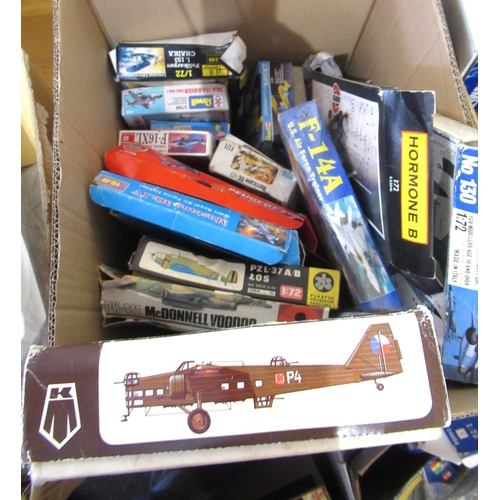 161 - Three boxes containing a large quantity of various unbuilt model aircraft kits including Airfix, Rev... 