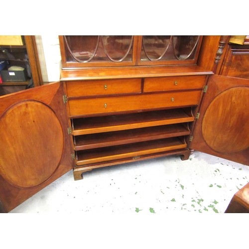 1616A - George III mahogany crossbanded and line inlaid bookcase, the moulded dentil cornice above a pair of... 