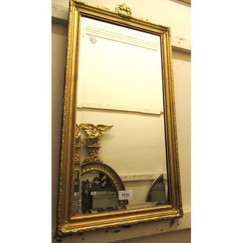 1618 - Rectangular gilt framed wall mirror with bevelled plate, 66cm high, pair of Oriental style ebonised ... 