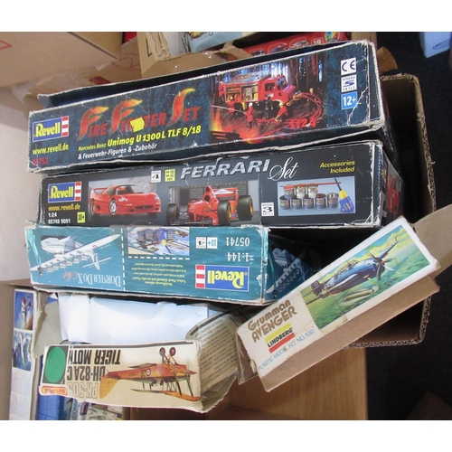 162 - Three boxes containing a large collection of various model aircraft kits including Airfix, Revell et... 