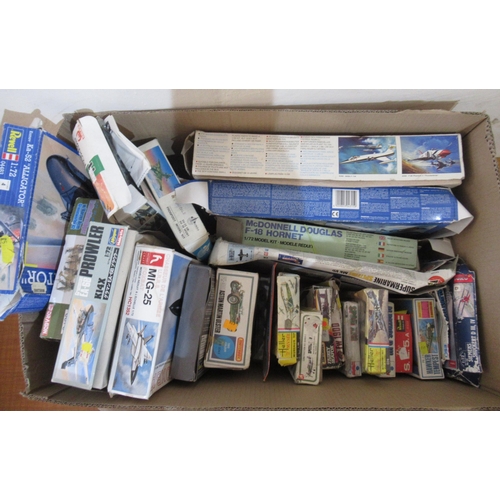 162 - Three boxes containing a large collection of various model aircraft kits including Airfix, Revell et... 