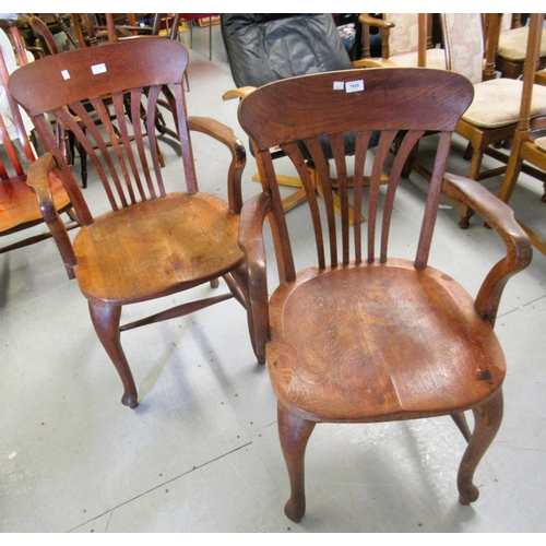 1626 - Pair of early 20th Century Morgan Cardiff style oak office open elbow chairs