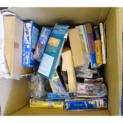 163 - Three boxes containing a large collection of various unbuilt model aircraft kits including Airfix, R... 