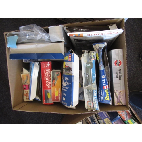 163 - Three boxes containing a large collection of various unbuilt model aircraft kits including Airfix, R... 