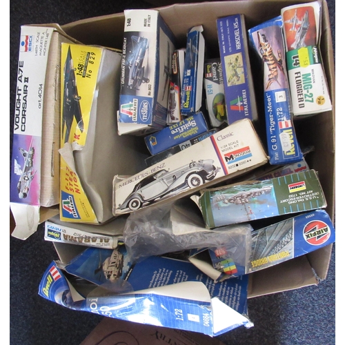 163 - Three boxes containing a large collection of various unbuilt model aircraft kits including Airfix, R... 