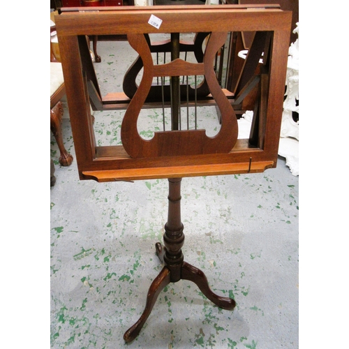 1635B - Reproduction mahogany duet music stand, the lyre form music rests above a turned column support and ... 