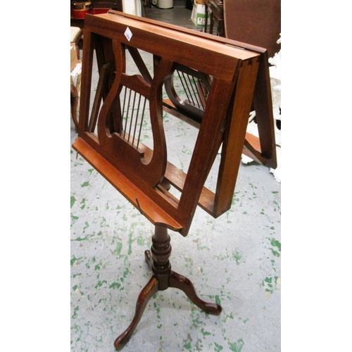 1635B - Reproduction mahogany duet music stand, the lyre form music rests above a turned column support and ... 