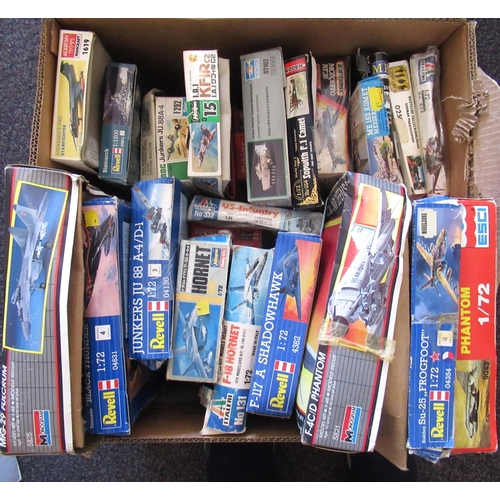 165 - Three boxes containing a large quantity of various model aircraft kits including Airfix, Revell etc.