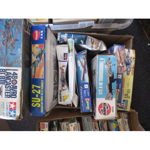 165 - Three boxes containing a large quantity of various model aircraft kits including Airfix, Revell etc.