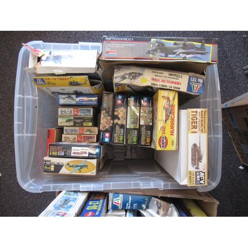 165 - Three boxes containing a large quantity of various model aircraft kits including Airfix, Revell etc.