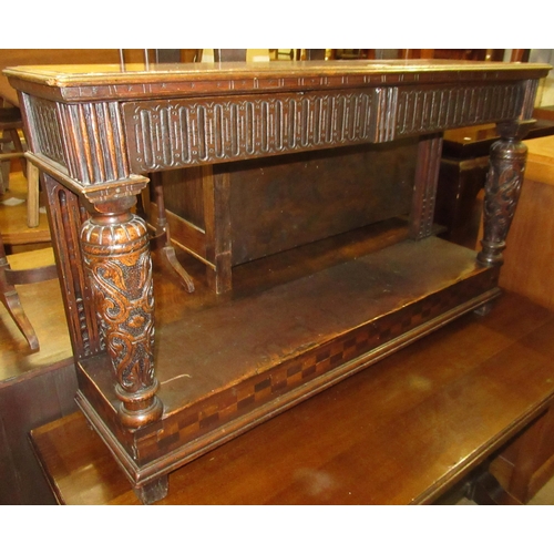 1656 - Mid 20th Century oak low side table with single frieze drawer, having carved decoration on baluster ... 