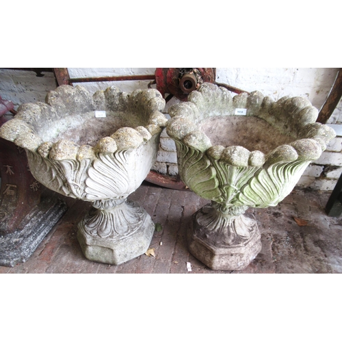 1658 - Pair of weathered cast concrete pedestal garden planters, 62cm high x 50cm diameter