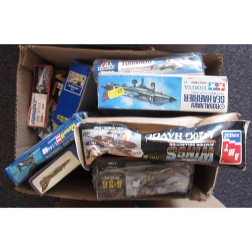 166 - Three boxes containing a large quantity of various model aircraft kits including Airfix, Revell etc.