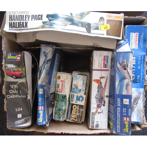 166 - Three boxes containing a large quantity of various model aircraft kits including Airfix, Revell etc.