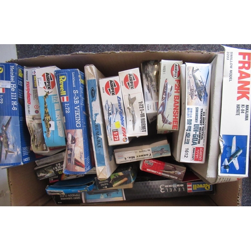 166 - Three boxes containing a large quantity of various model aircraft kits including Airfix, Revell etc.