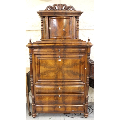 1667 - Fine quality 19th Century figured mahogany escritoire, the Superstucture with a pierced floral and s... 