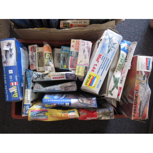 167 - Four boxes containing a large quantity of various unbuilt model aircraft kits including Airfix, Reve... 