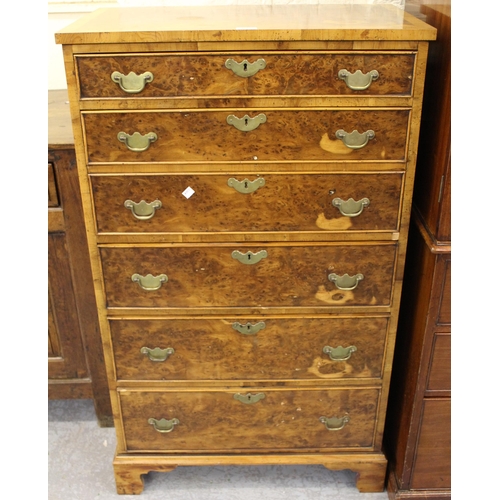 1671 - Good quality reproduction burr yew wood secretaire chest, the crossbanded top above a single drawer,... 