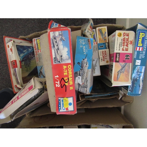 168 - Four boxes containing a large quantity of various model aircraft kits including Airfix, Italeri, Rev... 