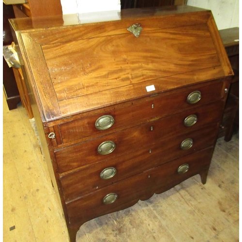 1682 - George III mahogany bureau, the fall front enclosing a fitted interior above four drawers on bracket... 