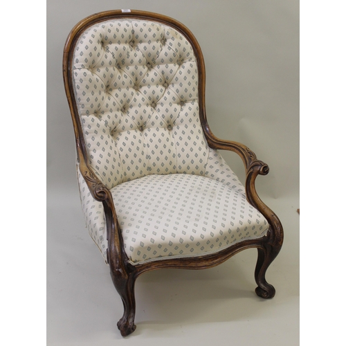 1693 - Victorian walnut and button upholstered armchair, 99cm high