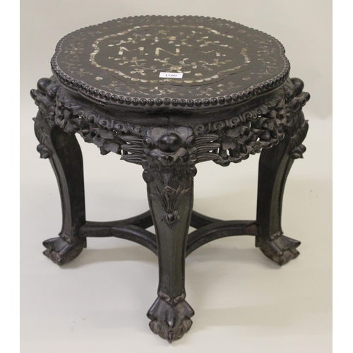 1700 - Chinese hardwood and mother of pearl inlaid jardiniere stand, 46cm high