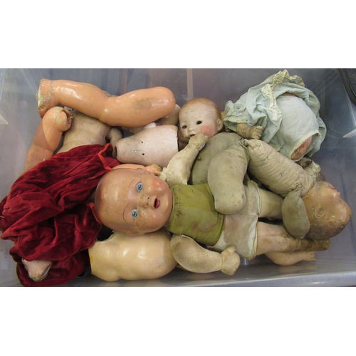 191 - Box of 19th / 20th Century bisque dolls heads and papier mache body parts