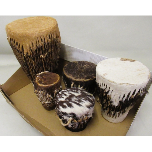 195 - Group of five various African native animal skin drums