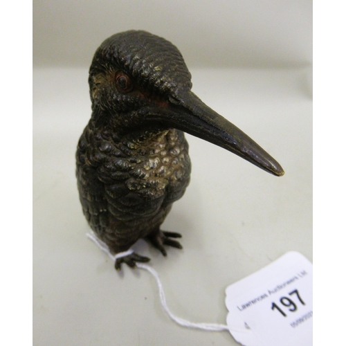 197 - Early 20th Century cold painted bronze figure of a Kingfisher (possibly mounted as a car mascot), 9.... 