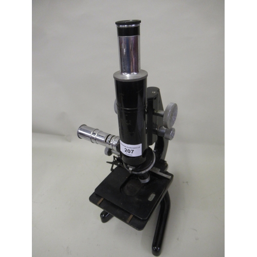 207 - W. Watson and Son, black japanned metal and chromium plated monocular microscope