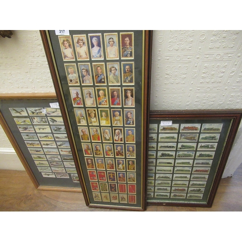 217 - Group of three framed sets of cigarette cards, Kensitas Coronation, Players International Airliners ... 